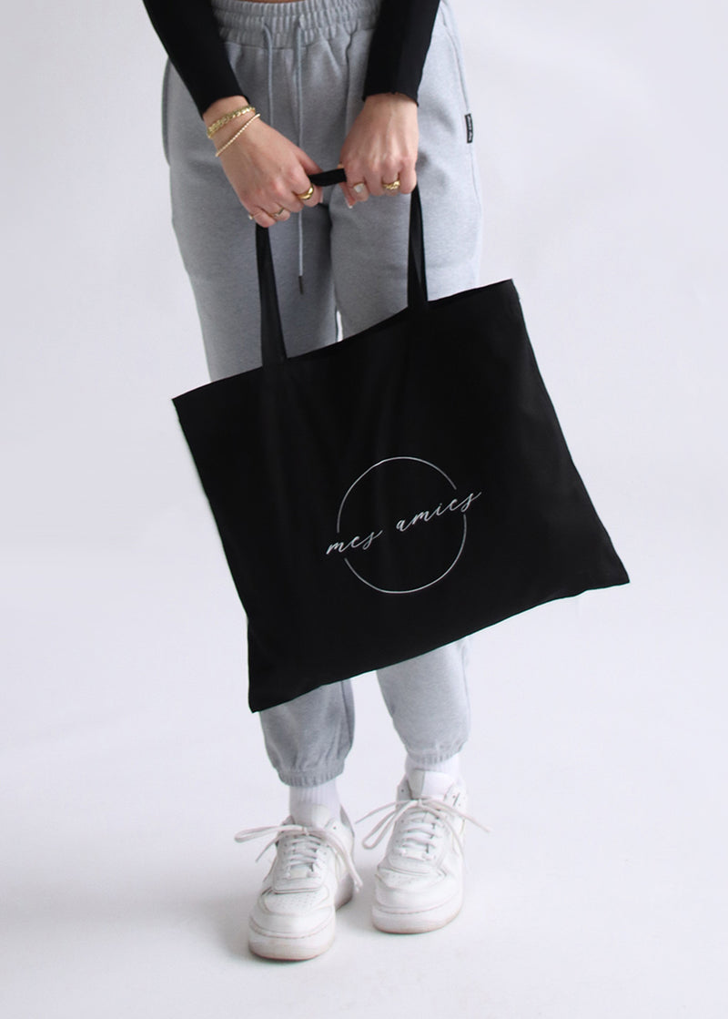 Tote Bag Cotton Canvas Purse Sustainable Logo MES AMIES Straps Outfit Design Aesthetic